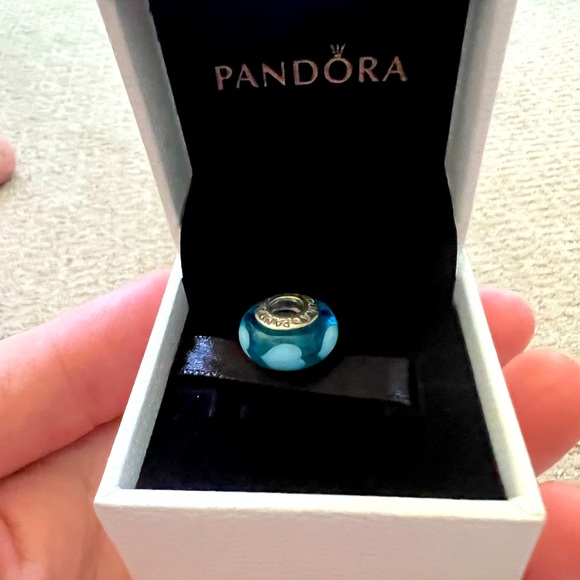 Pandora Blue murano glass charm with blue hearts! - Picture 1 of 2